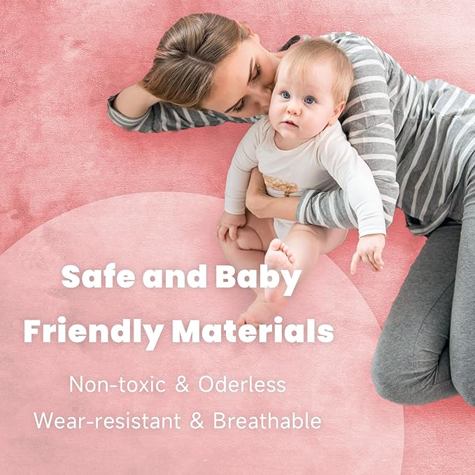ACOMOPACK Baby Play Mat for Floor 1.3" Thick Memory Foam 50x50 Soft Velvet Playpen Mat for Kids,Infants,Toddlers,Tummy Time Crawling Mats with Non-Slip Bottom,Yoga,Tatami,Nursery Rug(Pink)