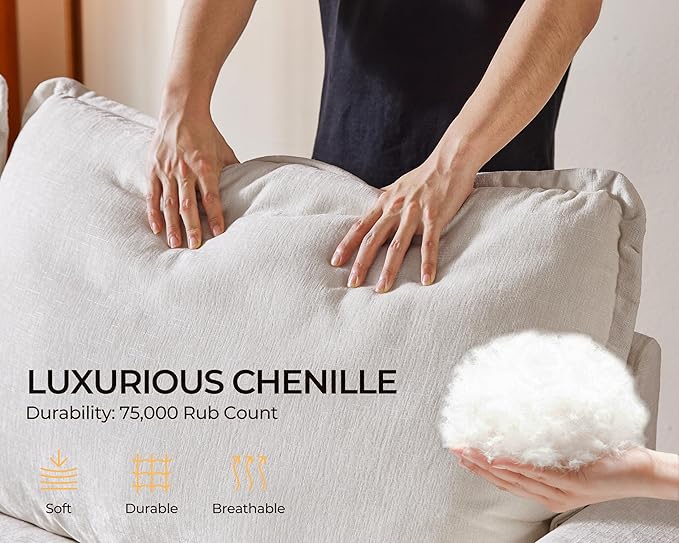 Oversized Modular Sofa Comfy Cloud Couch with Storage, Extra Deep Plush Sectional Sofa Set for Living Room, Covers Washable, Chenille, Olar (White, 6-Seater with 3 Ottomans, Sleeper)