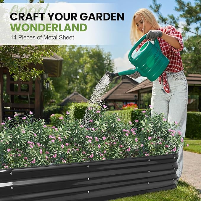 5-in-1 Adjustable Raised Garden Bed Kit | Galvanized Planter Boxes for Vegetables, Flowers | 12" Tall, Multiple Sizes (8x3x1ft, 9x2x1ft, 10x1x1ft, 6x5x1ft, 7x4x1ft) | Outdoor Metal Raised Bed, Grey