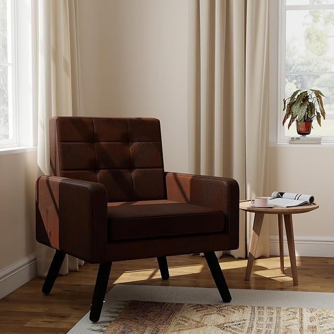 Kromax Mid-Century Modern Accent Chair for Living Room, 496 Lb. Weight Capacity, Dual Armrests, Comfy Extra Large Seat, Timeless Style Perfect for Reading & Relaxing, Bronze