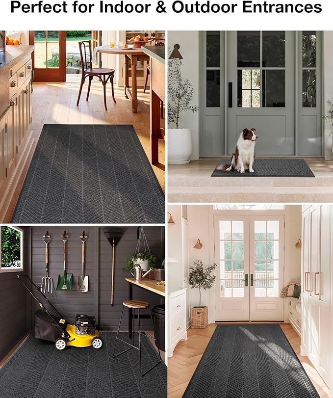 5′ x 7′ Heavy Duty Front Door Mat Indoor Outdoor Entrance, Large Non-Slip All Weather Commercial Floor Mat for Entryway, Low Profile Waterproof Industrial Rug for Garage (Charcoal Grey)