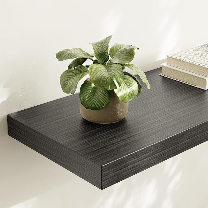 Large Floating Shelves for Wall Set of 2 Wooden Wall Shelves 36 in x 12.75 in x 2 in Room Decor Long Shelf with Invisible Wall Mount Bracket for Bedroom Kitchen Living Room Black Wood