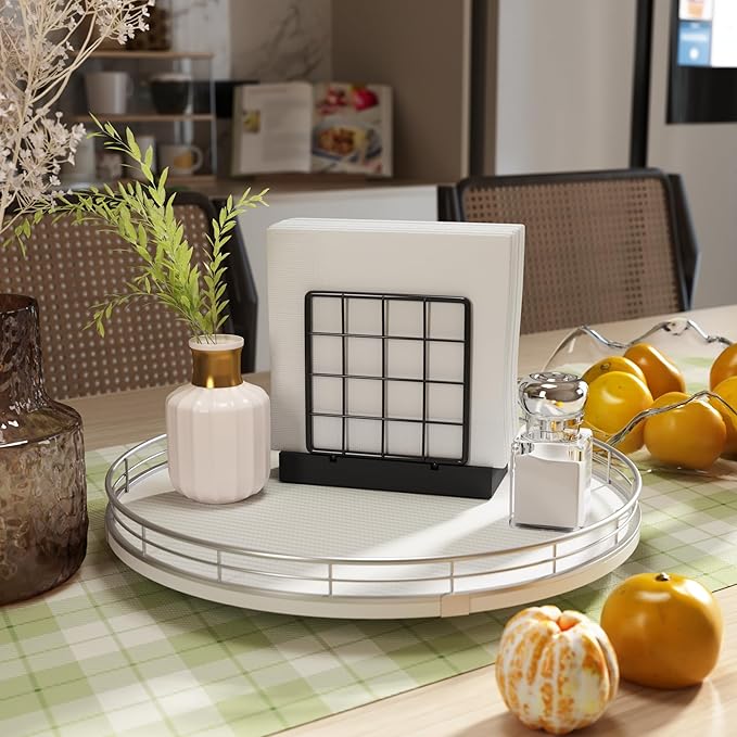 13" Lazy Susan Turntable Organizer for Table Top, Round Wooden Lazy Susan for Cabinet Kitchen Decor Centerpieces Coffee Table, Storage Condiments Spices, Bathroom Vanity Tray for Soap, White