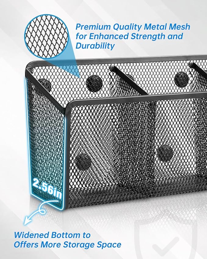 VICNOVA Magnetic Pencil Holder - Metal Pen Holder with Strong Magnets - Storage Basket Organizer for Whiteboard, Refrigerator, Locker Accessories