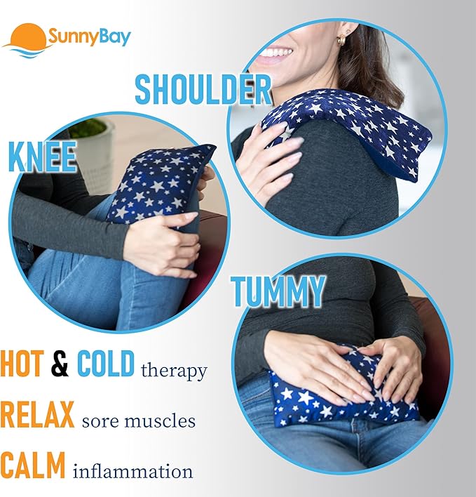 SunnyBay Small Microwave Heating Pad, Microwavable Versatile Cold/Heated Neck and Shoulder Wrap for Back Pain and More, Moist Heat Cotton-Fleece Pad with Flax Seed Filling, 6x11 in, Blue Stars