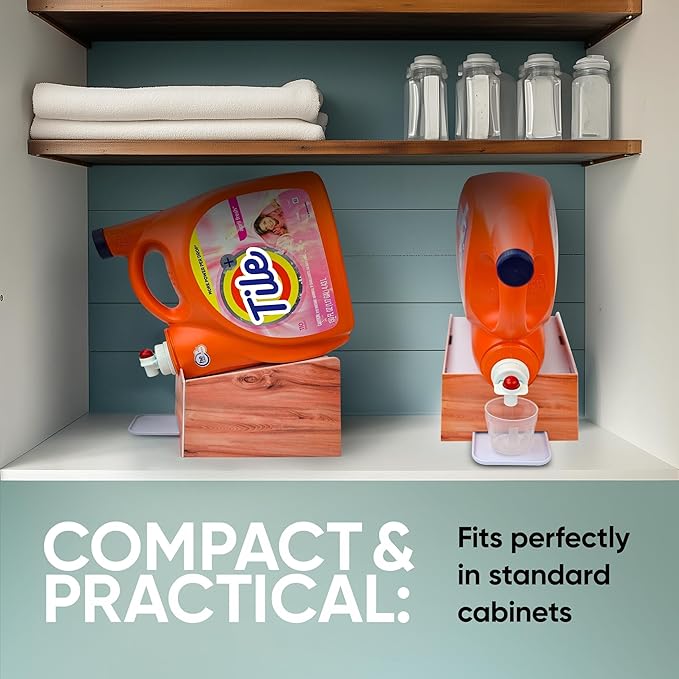 Skywin Laundry Room Organizer and Drip Tray - Soap Cup Storage for Liquid Detergent Containers (Wood)