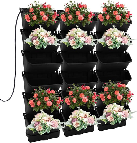 Self-Watering Wall-Mounted Planter, Vertical Garden Planter Set with 18 Pots, Stackable Plant Grow Pots with Electronic Timer for Growing Veggies, Fruits, Herbs, Flowers.
