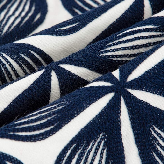 HWY 50 Navy Blue Decorative Throw Pillow Covers 18x18 Inch (1 Piece), Embroidered Cotton Farmhouse Cushion Cover Pillow Case for Sofa Couch Living Room Bed, Fashion Geometric