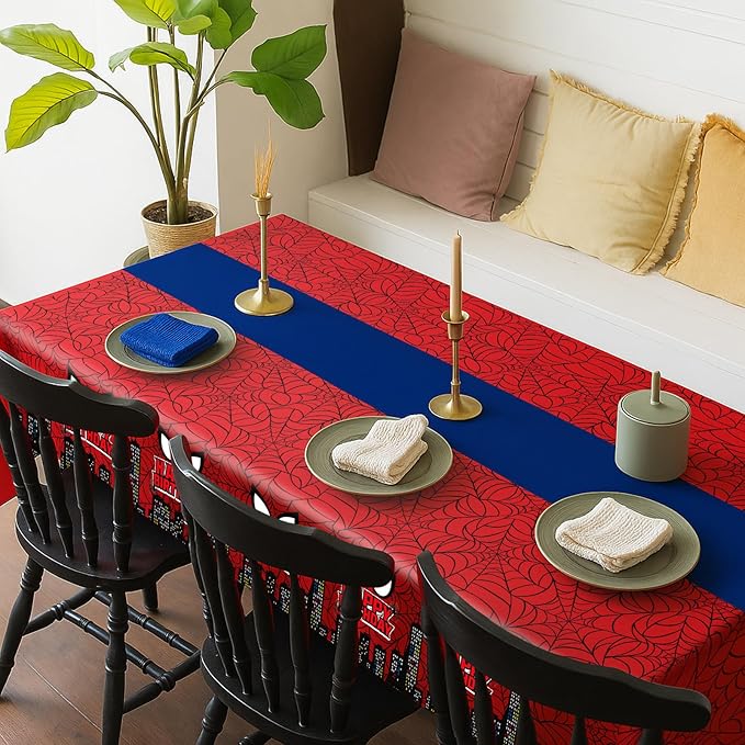 16Pcs 2in1 Spider Birthday Decorations Tablecloths, 54" x 108" Super Hero Spider Table Cloth Disposable Rectangle Plastic Table Cover for Boys Birthday Party Supplies