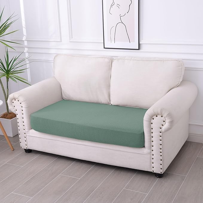 hyha Waterproof Couch Cushion Covers for Pets, Non Slip Sofa Seat Cover for Dogs Washable, Soft Thick Stretch Jacquard Fabric, Sofa Slipcovers with Elastic Bottom (1 Piece for Medium, Green)