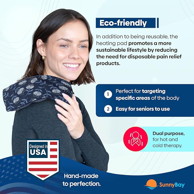 SunnyBay Small Microwave Heating Pad, Microwavable Versatile Cold/Heated Neck and Shoulder Wrap for Back Pain and More, Moist Heat Cotton-Fleece Pad with Flax Seed Filling, 6x11 in, Whispy Flower