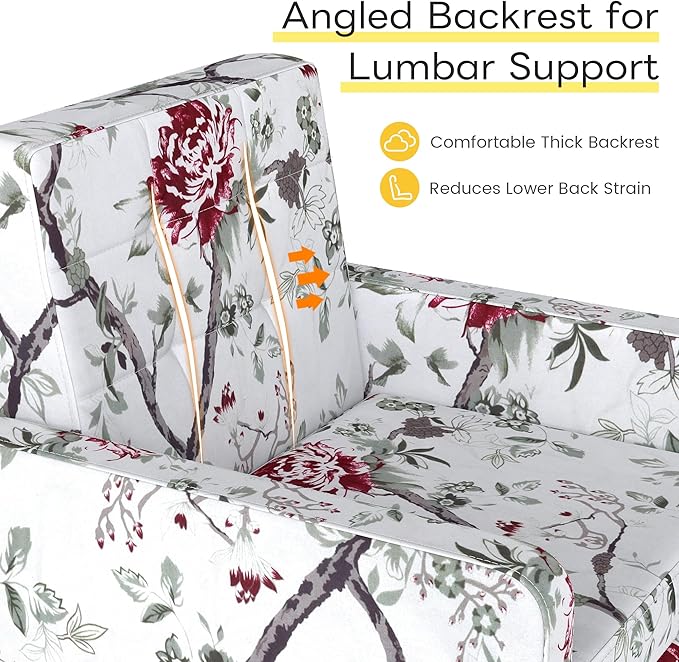 Kromax Mid-Century Modern Accent Chair for Living Room, 496 Lb. Weight Capacity, Dual Armrests, Comfy Extra Large Seat, Timeless Style Perfect for Reading & Relaxing, Red Floral