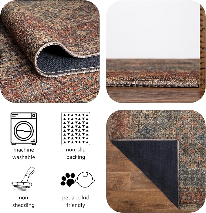 Keen Home Design 10x14 Rug - Machine Washable Area Rug with Non-Slip Backing, Ideal for Living Room, Dining Room, Bedroom - Vintage, Easy Clean, Durable, Low Pile Rug - (9'7" x 14')