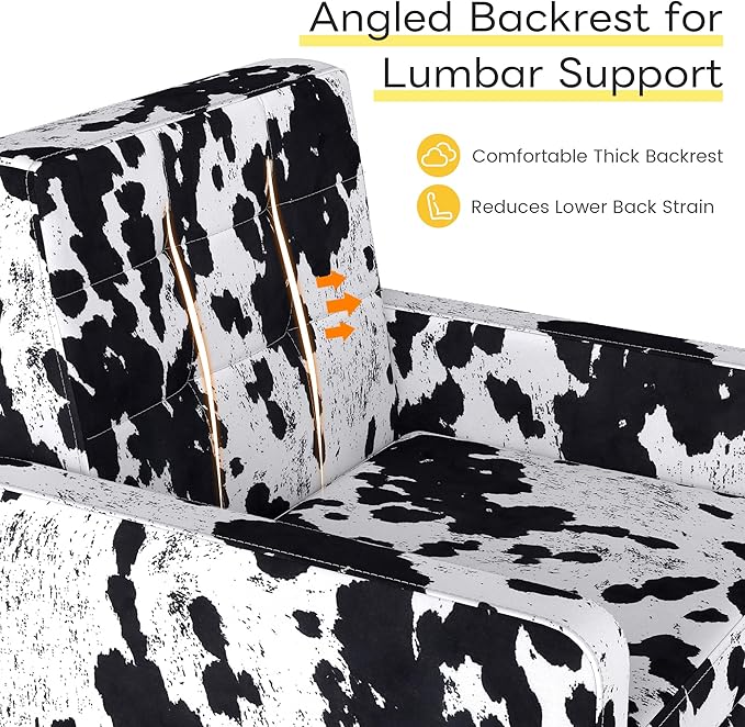 Kromax Mid-Century Modern Accent Chair Set of 2 for Living Room, 496 Lb. Weight Capacity, Dual Armrests, Comfy Extra Large Seat, Timeless Style Perfect for Reading & Relaxing, Cow Pattern