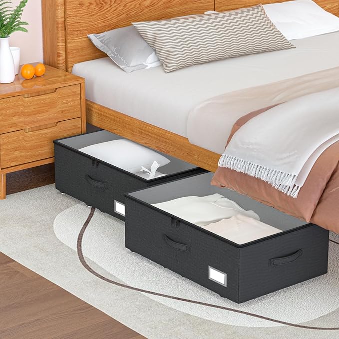Underbed Storage Bins With Wheels, No Assemble Required 10 inches Height Large Capacity Rolling Underbed Shoe Storage Containers,Dorm Underbed Storage Drawers