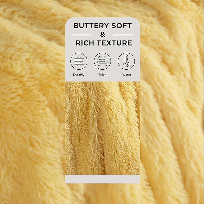 Bedsure GentleSoft Fluffy Yellow Blankets Queen Size for Bed, Thick Sherpa Faux Fur Fleece Fuzzy Plush Winter Warm Heavy Soft Full Queen Blankets, Bedroom Decor Yellow Cozy Gifts for Women Men, 90x90