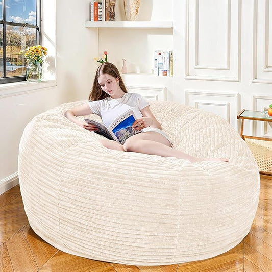 Large Bean Bag Chair, 5FT Giant Beanbag Chairs with Memory Foam Filled, Bean Bag Chairs for Adults, Ultra Soft Lazy Sofa for Living Room Bedroom (White)
