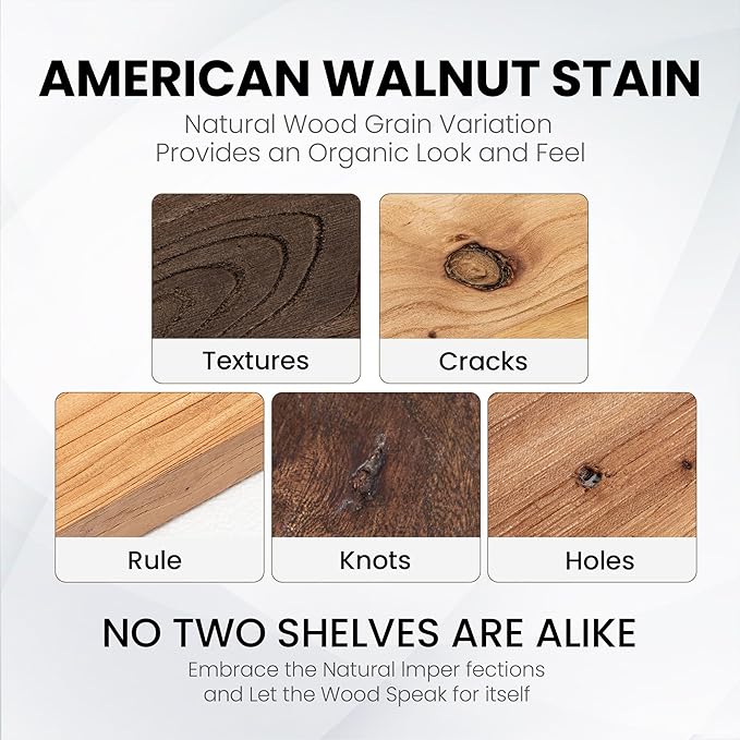 Fun Memories Solid Elm Wood Floating Shelves, 42 Inch Floating Shelves for Wall, Rustic Wooden Shelf Wall Mounted with Invisible Heavy-Duty Bracket for Books, Bathroom, Kitchen, Walnut Finish
