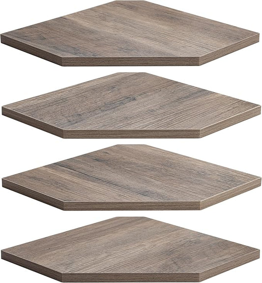 Corner Shelf Wall Mount, Corner Floating Shelves, Set of 4 Corner Wall Shelf Organizer, Rustic Wood Wall Storage Display Shelves for Living Room Bedroom Bathroom Kitchen, Rustic Grey