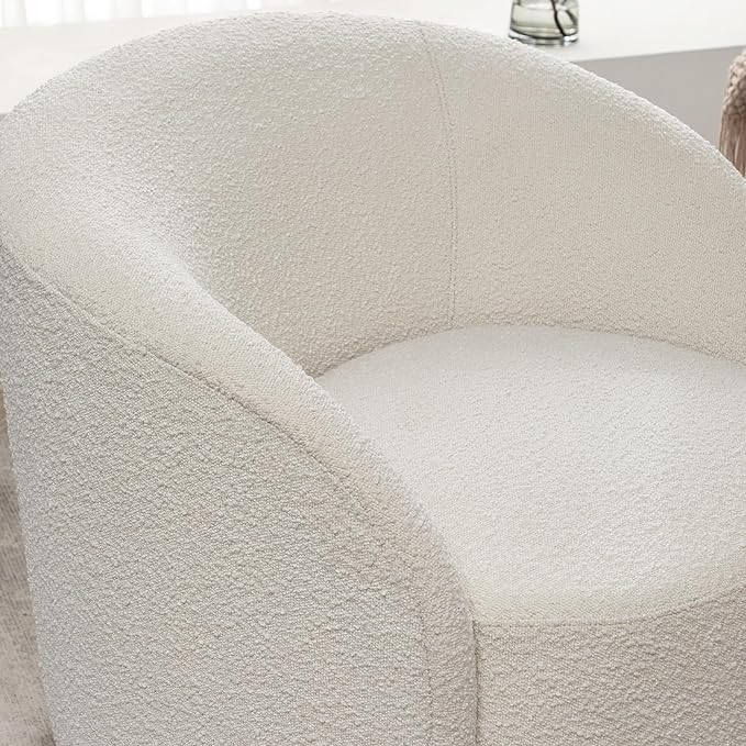 KINWELL 34" W Mid Century Modern Swivel Barrel Chair, Round Upholstered Boucle Swivel Accent Chairs, No Assembly Sofa Chair for Living Room Bedroom Reading Apartment Lounge Nursery(Cream)