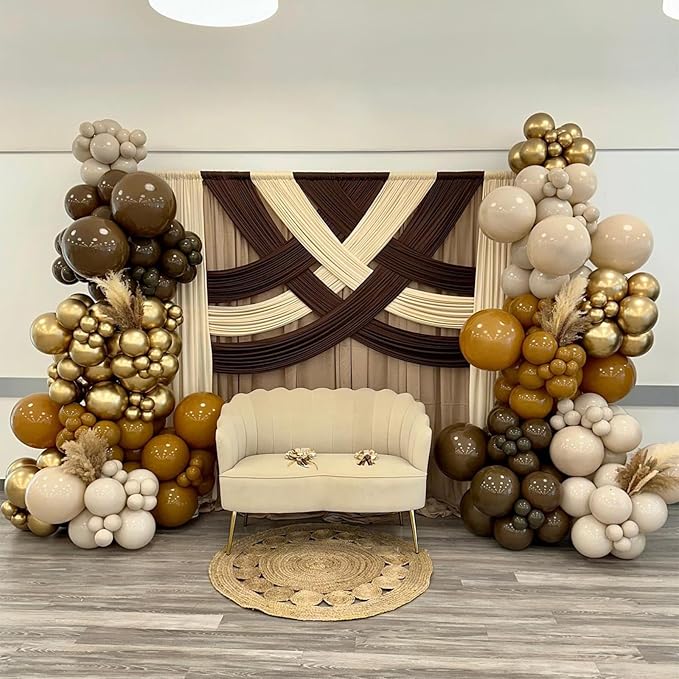 Brown and Gold Balloons 12 Inch Double Stuffed Dark Coffee Tan Cream Beige Sand Nude Neutral Latex Balloon Confetti Balloons for Boho Birthday Rodeo Thanksgiving Baby Bridal Shower Party Decor
