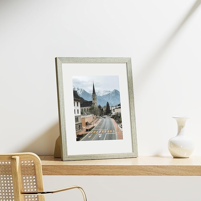 Vittanly 11x14 Picture Frames Set of 9, Shatter Resistant Plexiglass, Display 8x10 Pictures with Mat or 11x14 without Mat, Photo Frames for Wall or Tabletop, Engineered Wood, Driftwood