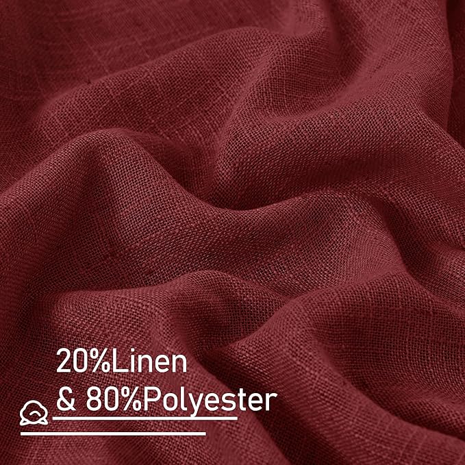 LAMIT Red Linen Curtains 40 Inches Long for Kitchen, Semi Sheer Light Filtering Panels Bronze Grommet Christmas Decor Drapes for Small Windows/Bathroom, 2 Panels Set, Burgundy Red, 34 x 40 Inch