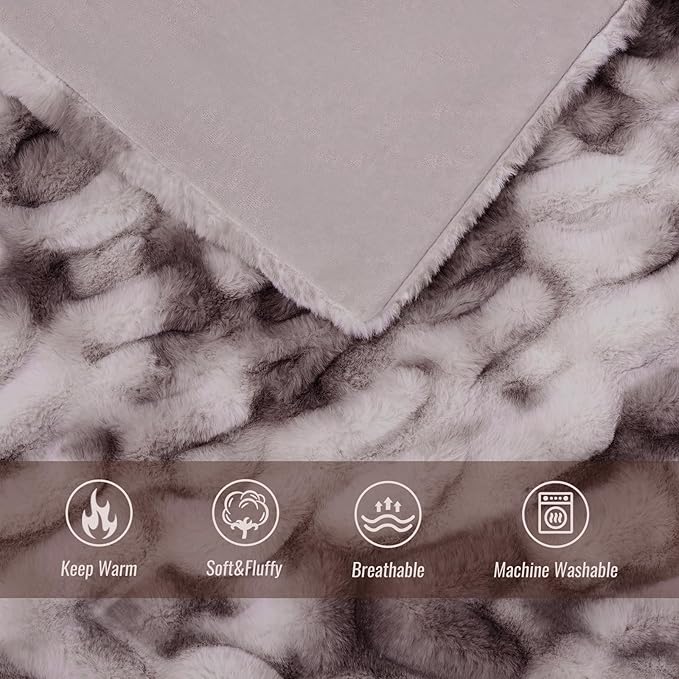 Ultra Soft Luxury Faux Fur Throw Blanket for Counch,Fuzzy Fluffy Plush Warm Cozy Elegant Wrinkled Blanket for Sofa Bedroom Living Room,(50"x60",Tie-dye Taupe)