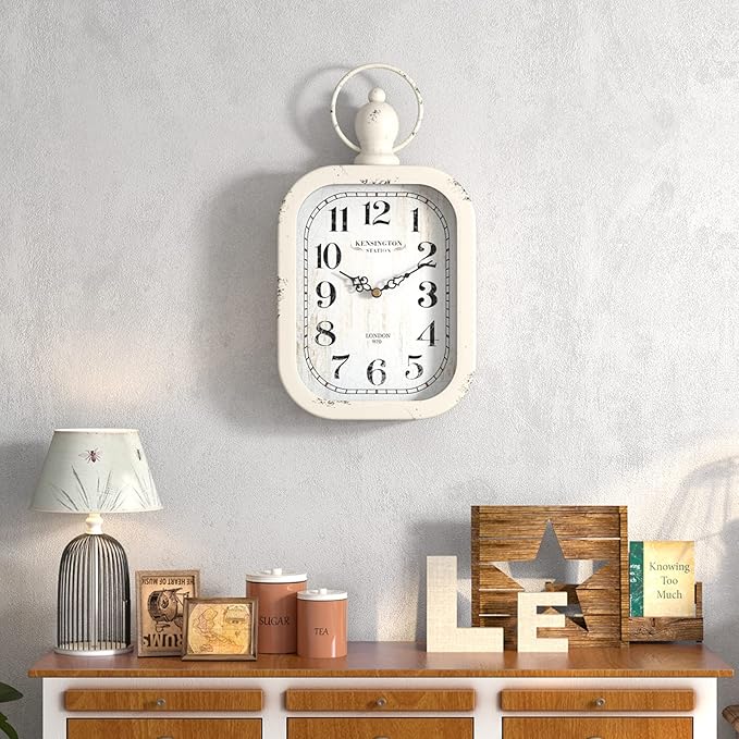 Menterry Small Retro Rectangle Wall Clock, White Antique Vintage Style, Battery Operated Silent Decor Wall Clocks for Farmhouse,Bedroom,Kitchen,Bathroom (11" H x 6.1" W)