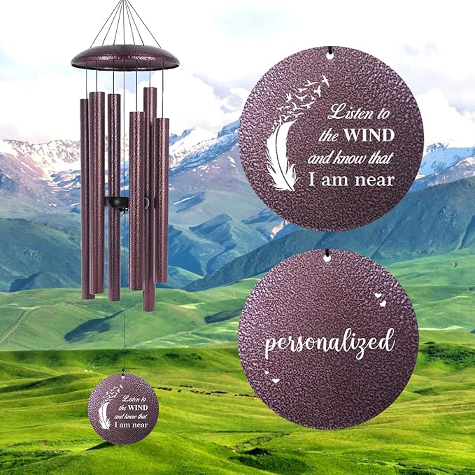 ASTARIN 36" Large Deep Tone Personalized Sympathy Wind Chimes, Memorial Wind Chime for Loss of Mother Father Loved One, Angel's Feather Bereavement Gifts Decor Outdoor Patio Garden(Produced in USA)