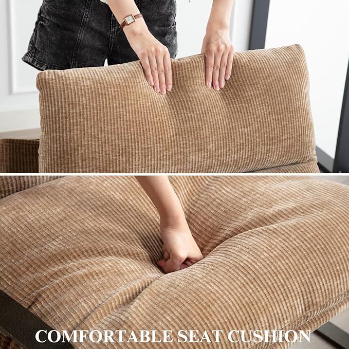 DUOMAY Mid-Century Accent Chair Armchair, Comfy Chenille Leisure Chair Lazy Chair with Brozen Metal Leg for Living Room Bedroom Office Apartment, Khaki