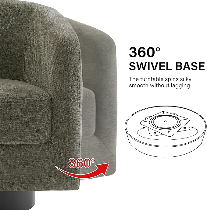 Swivel Barrel Accent Chair, Modern Round Chenille Fabric Arm Chair for Living Room, Bedroom, Comfy Club Reading Chairs for Adults(Chenille Fabric, Tan, Set of 1
