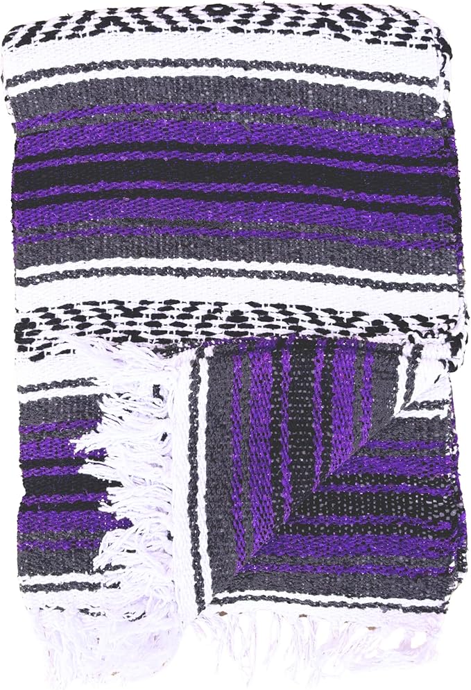 Del Mex Classic Mexican Blanket, Large Authentic Woven Falsa Throw (70"x50"), Artisan Southwest Décor for Beach, Yoga, Outdoors (Purple)
