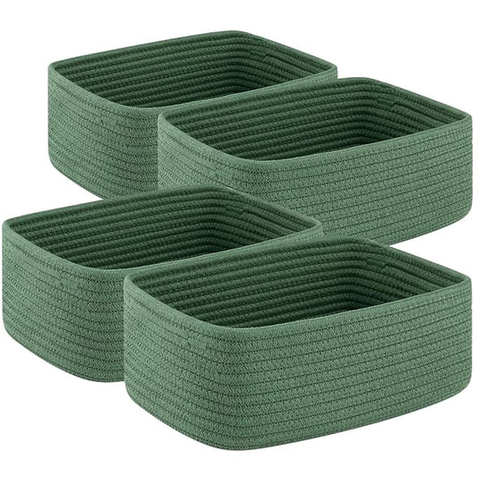 4 Pack Small Storage Shelf Baskets for Organizing, Mini Woven Rope Storage Bins for Towels, Cute Decorative Closet Organizer,Baby Nursery, Gift Empty Baskets -11.81''Lx7.87''Wx4.72''H-Green