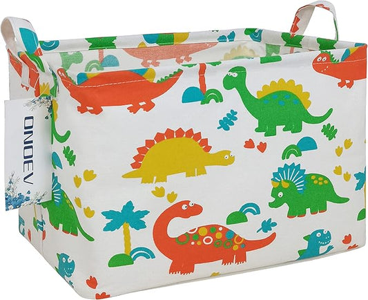 Rectangular Folding Laundry Basket, Canvas Basket,Nersury Hamper,Suitable for Children,Office,Bedroom,Clothes,Toys Storage(Dinosaur Paradise) (1)