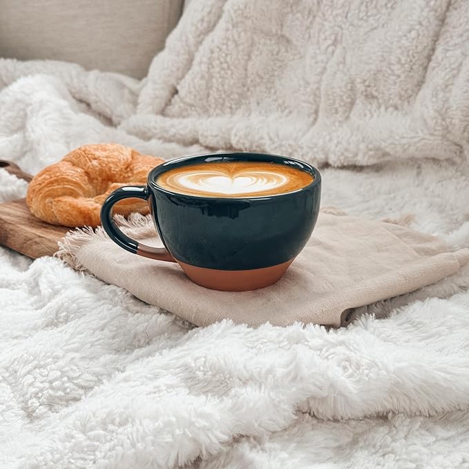 Mora Ceramic Latte Art Mug With Saucer - 10.5 oz, Round Bottom For Perfect Pours - Cafe Cups for Cappuccino, Espresso, Coffee, Tea etc - Porcelain Set for Baristas, Great Gift - Charcoal