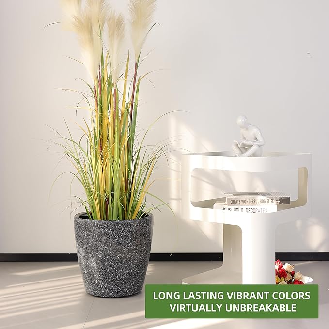 Dexceder 15x14 Self Watering Planter with Wheels Indoor Outdoor, Inner Pot Design, Thickened Large Floor Standing Flower Plant Pot with Water Level Indicator (Stone Matte)