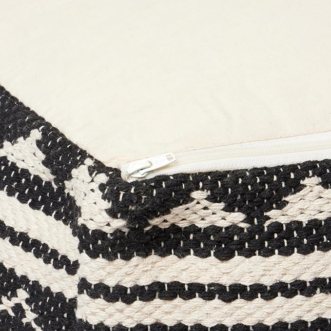 REDEARTH · Tufted Pouf Ottoman with Filler Textured Storage Cube Bean Bag Pouffe Footrest for Living Room, Bedroom, Nursery, Kidsroom; 100% Cotton (17.5"X17.5"X17.5", Ziggurat Obsession Black)