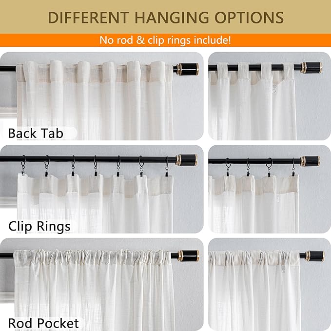 MYSKY HOME Natural Curtains for Living Room, Beige Semi Sheer Curtains & Drapes Light Filtering Farmhouse Country Boho Style Back Tab Draperies for Sliding Glass Door (Customsize, Natural)