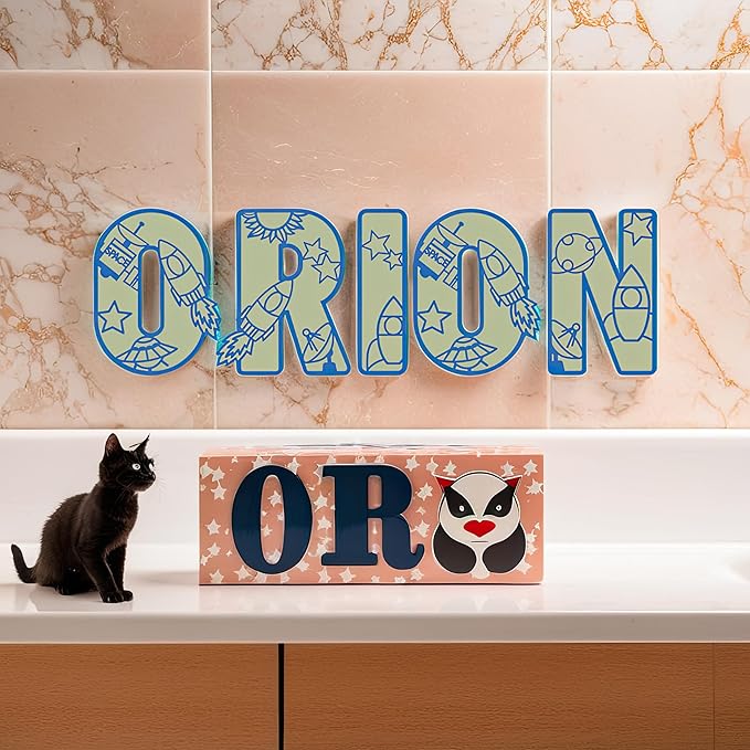 Name Sign For Nursery, Boho Nursery Sign, Family Name Signs, 3D Wall Art for Children & Kids Rooms, Baby Shower, First birthday gift (Space)