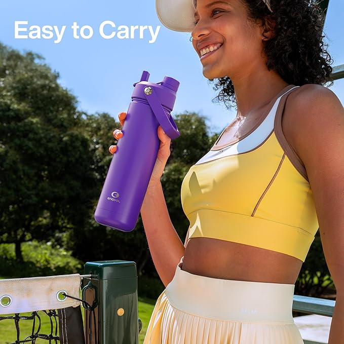 Insulated Water Bottle with Straw Stainless Steel Water Bottle, Leak-Proof, BPA-Free, Double Wall Vacuum Keeps Cold for 24 Hours for Sports, Travel, School (32 oz, Violet)