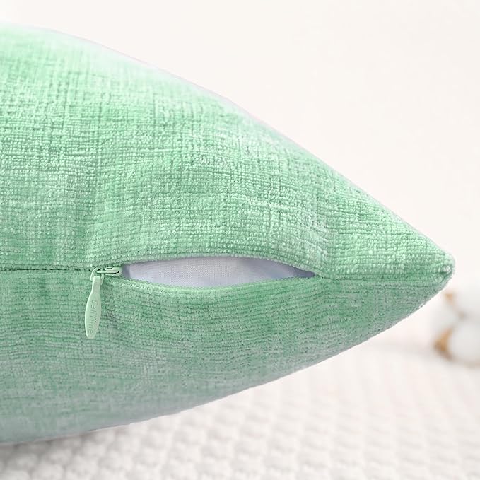 CaliTime Throw Pillow Covers Decorative 24 X 24 Inches Pack of 2 Cozy Chenille Cushion Cases for Couch Sofa Bed Living Room Home Grey Green