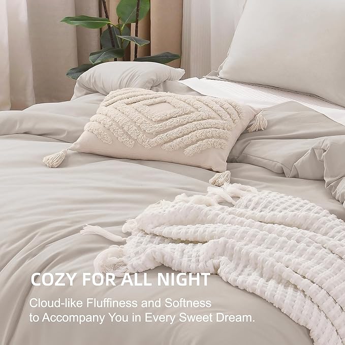 Litanika Comforters Super King Size Linen, 3 Pieces Lightweight Solid Bedding Set & Collections, All Season Fluffy Bed Set (120x120In Comforter & 2 Pillowcases)