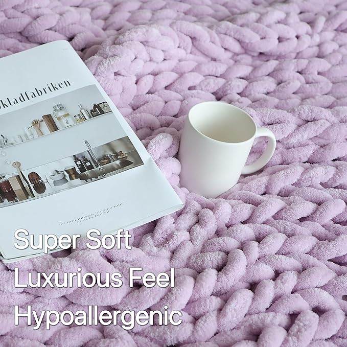 Maetoow Chenille Chunky Knit Blanket Throw (50×60 Inch), Handmade Warm & Cozy Blanket Couch, Bed, Home Decor, Soft Breathable Fleece Banket, Christmas Thick and Giant Yarn Throws,Purple