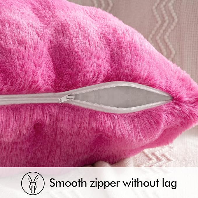 MIULEE Pack of 2 Decorative Pillow Covers Thick Soft Plush Faux Fur Lumbar Throw Pillows Luxury Home Decor for Couch Bedroom Living Room Sofa,12x20 Inch Hot Pink