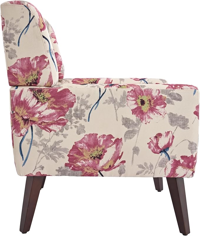 UIXE Floral Accent Chair, Modern Upholstered Armchair in Fabric for Living Room, Comfy Club Arm Chairs Single Sofa Button Tufted Bedroom Reading Seat - Pattern White, Set of 1