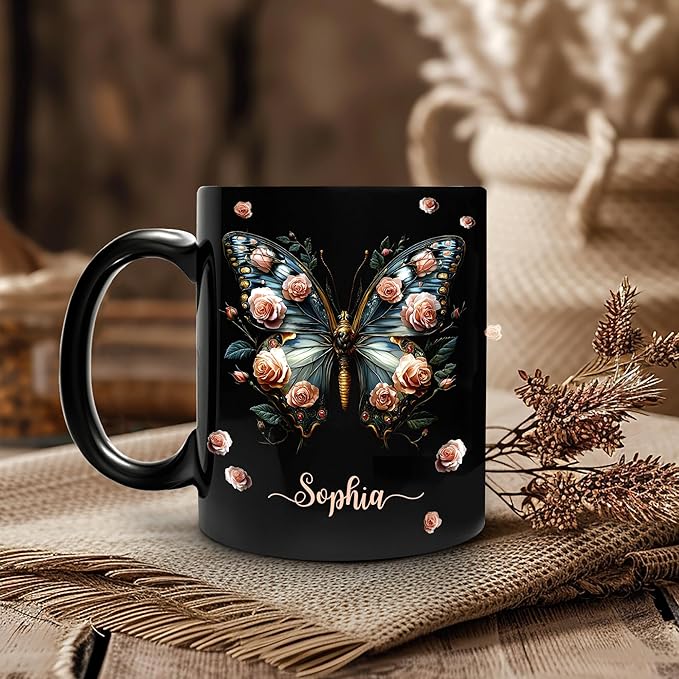 Hyturtle Personalized Butterfly 2D Print Mug - Butterfly Gifts For Women Lovers - Animal Gift For Bird Lover Her - Bird Gifts For Mom on Mother Day - Custom Name Coffee Cup Ceramic Mug 11 Oz 15 Oz
