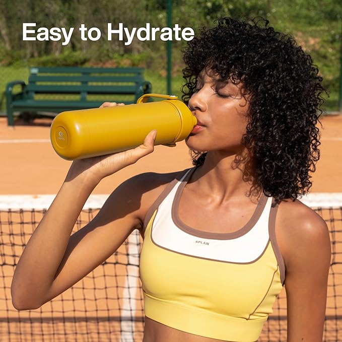 Insulated Water Bottle with Straw Stainless Steel Water Bottle, Leak-Proof, BPA-Free, Double Wall Vacuum Keeps Cold for 24 Hours for Sports, Travel, School (26 oz, Elfin Yellow)