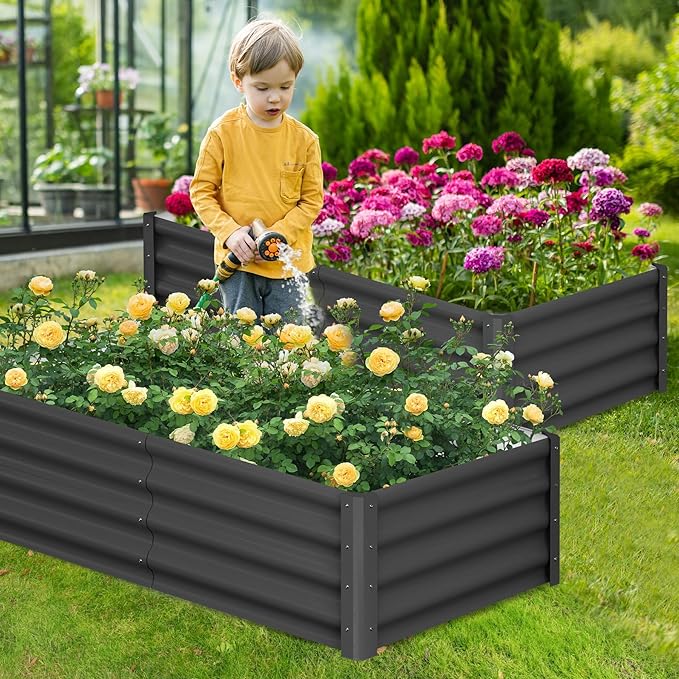 Large Outdoor Planter Boxes Kit Set of 2,6x3x1ft Galvanized Raised Bed Planter with Open-Ended Base Design, Elevated for Outdoor Plants, Durable Raised Bed for Gardening,Green