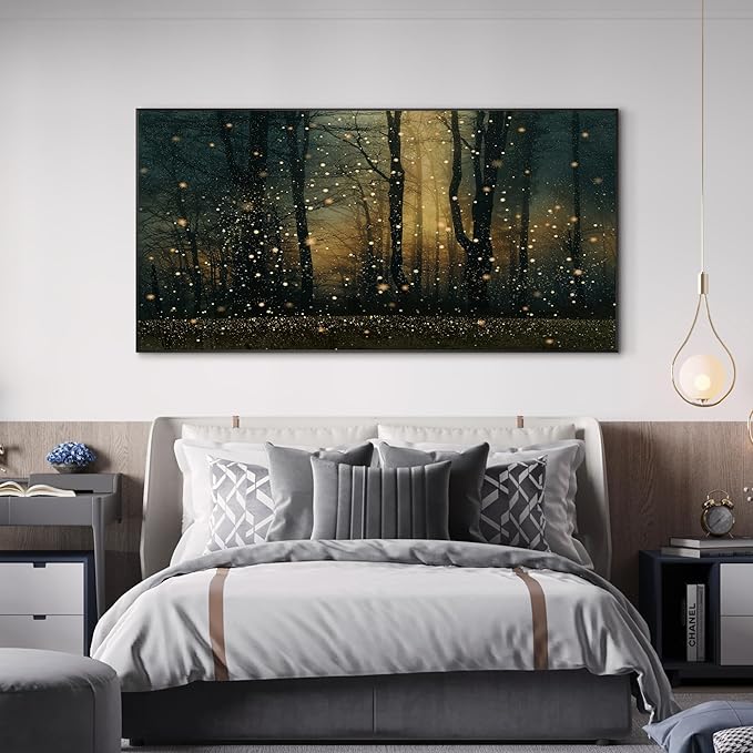 SIGNWIN 36"x72" Extra Large Framed Wall Art Magical Firefly Forest at Twilight, Enchanted Nature Scene for Home Living Room Bedroom Decor (Frame Assembly Required)